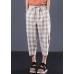 khaki plaid cotton pants plus size drawstring casual pants