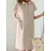 Solid Pocket Button Lapel Short Sleeve Casual Midi Dress