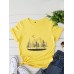 Women Landscape Print O  Neck Casual Short Sleeve T  Shirts