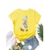 Women Cartoon Little Girl Graphic Print Multicolor Short Sleeve Casual T  Shirt